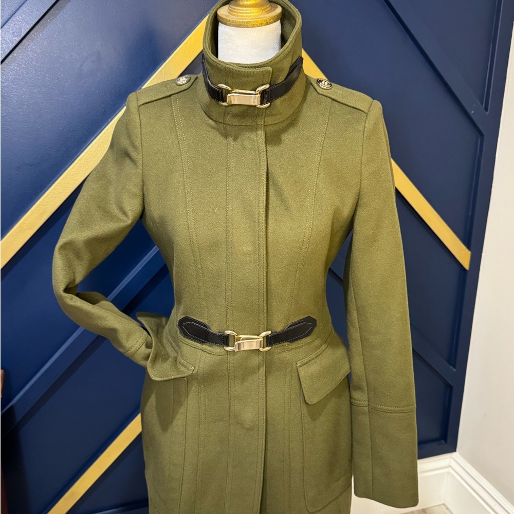 Burberry Olive Belted Military Trench Coat